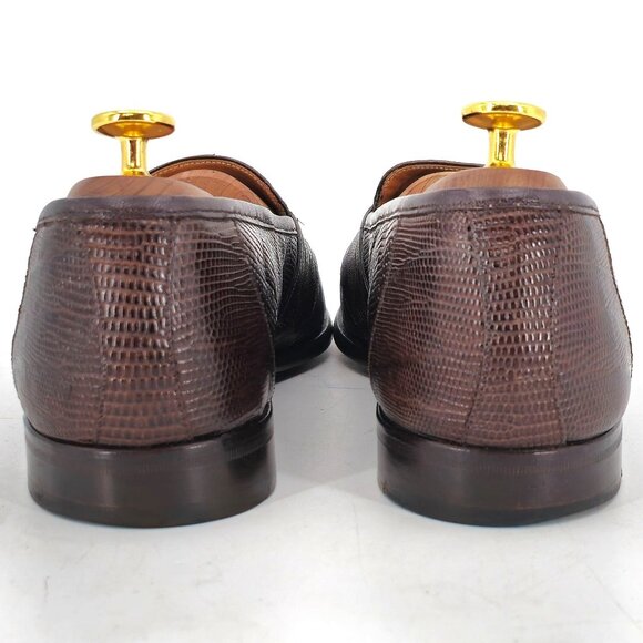 Neiman Marcus Exotic Teju Lizard Brown Dress Shoes Men 8.5 Handmade Penny Loafer - Picture 7 of 11